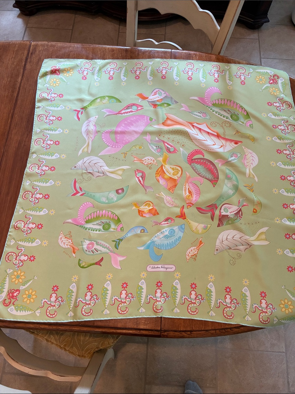 Vintage Salvatore Ferragamo Silk Fish Scarf